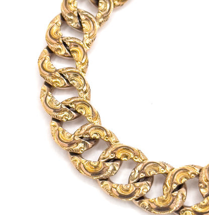 Antique Chased Curb Link Bracelet Gold Filled