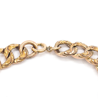 Antique Chased Curb Link Bracelet Gold Filled