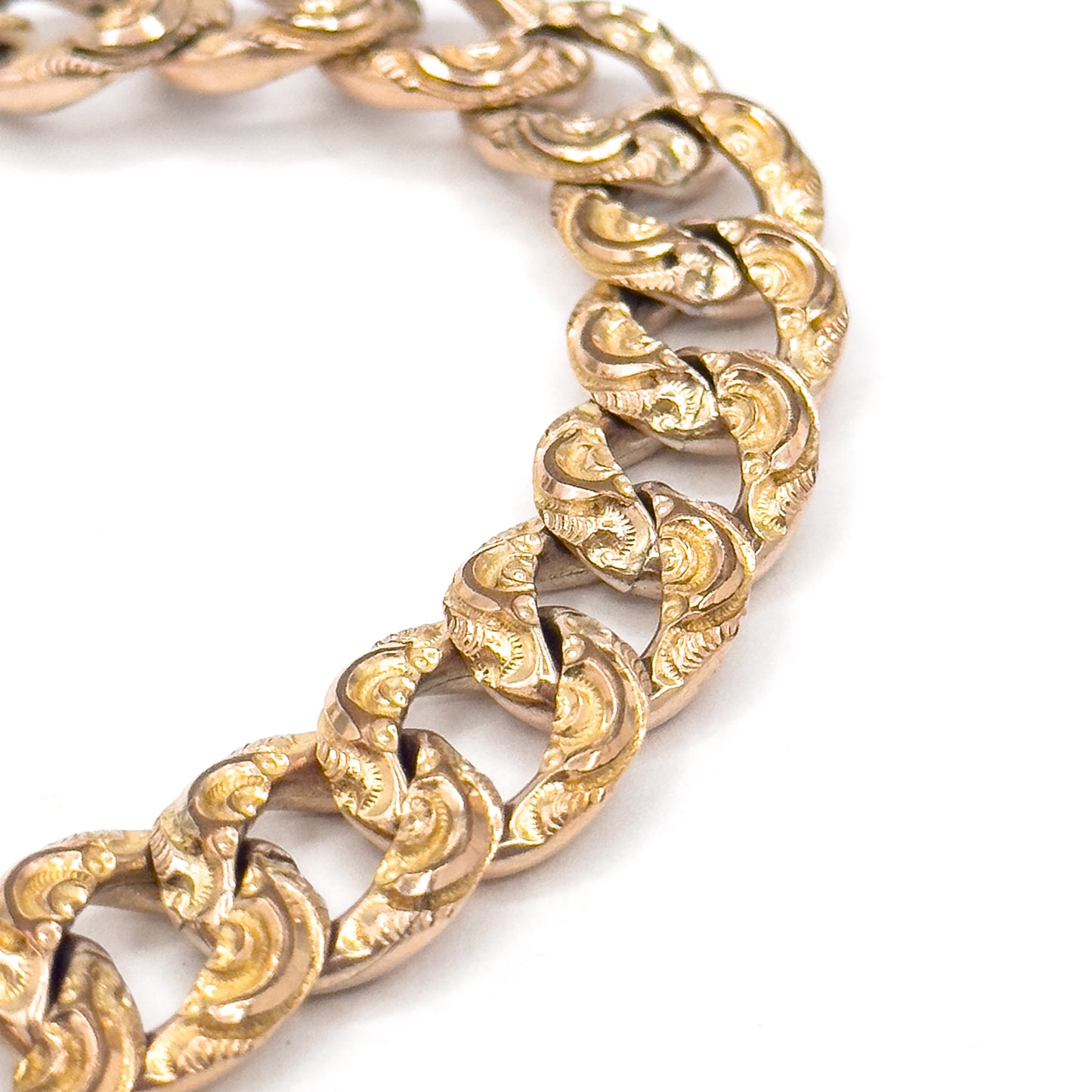 Antique Chased Curb Link Bracelet Gold Filled
