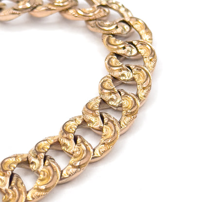 Antique Chased Curb Link Bracelet Gold Filled
