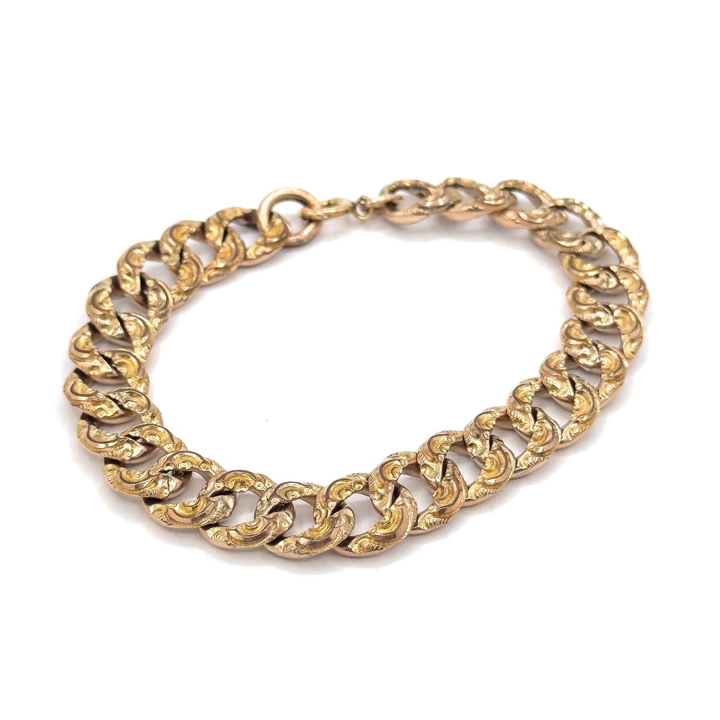 Antique Chased Curb Link Bracelet Gold Filled