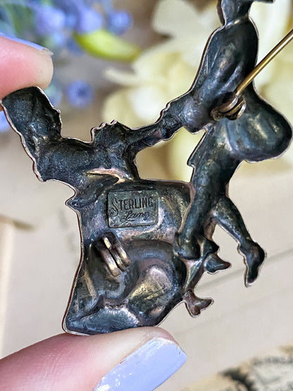 Vintage Dancing Couple Brooch in Sterling Silver MidCentury Lang