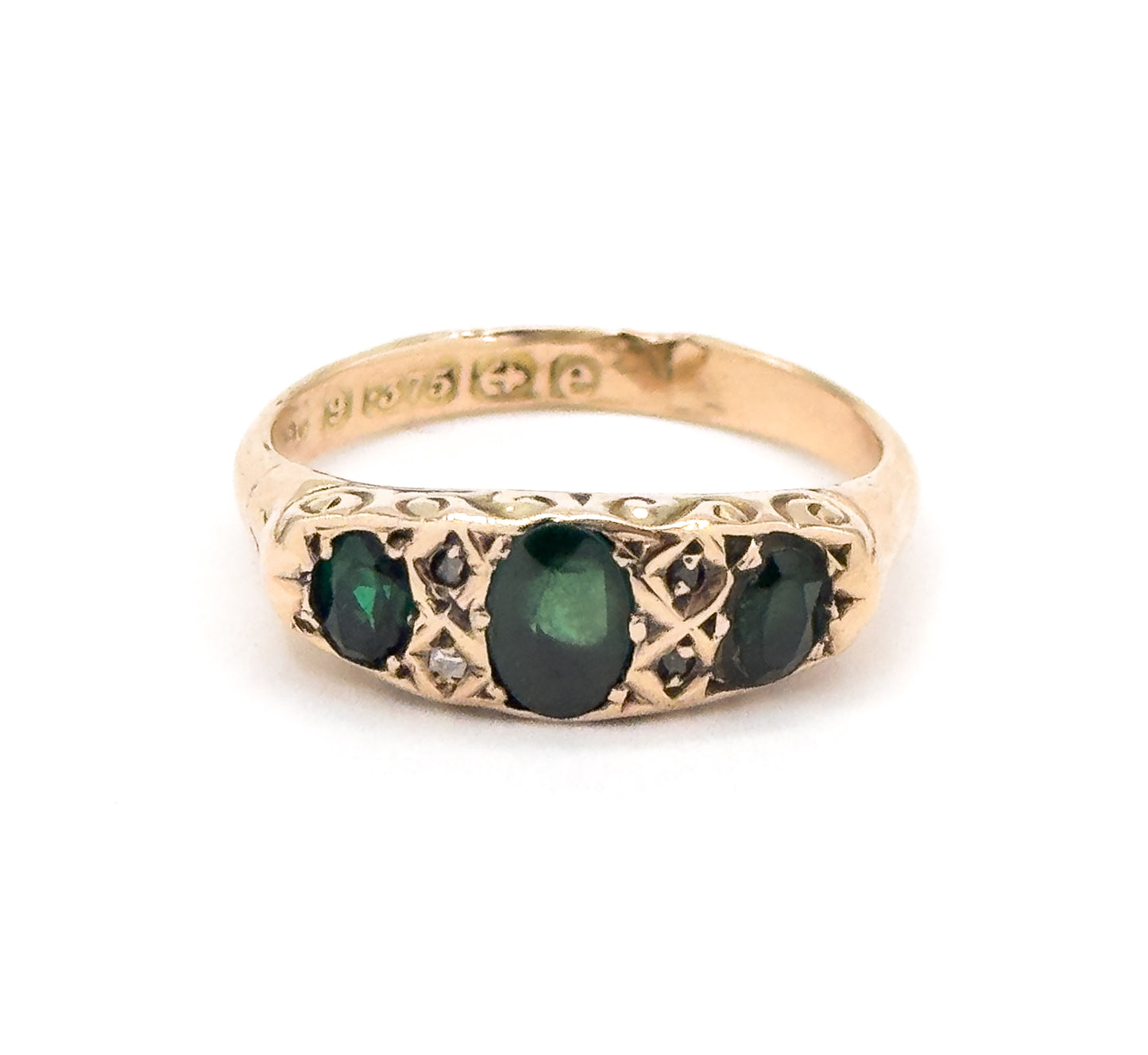 Edwardian Green Gemstone & Diamond Ring in 9K Gold - AS FOUND