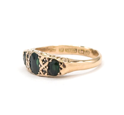 Edwardian Green Gemstone & Diamond Ring in 9K Gold - AS FOUND