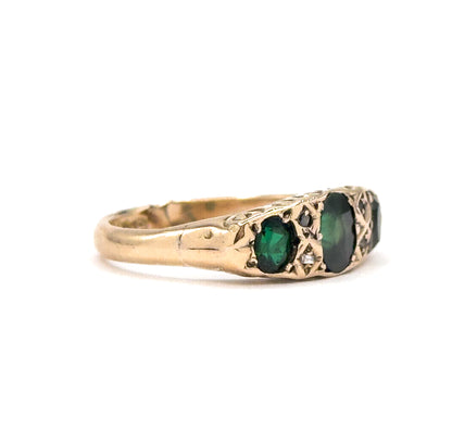 Edwardian Green Gemstone & Diamond Ring in 9K Gold - AS FOUND