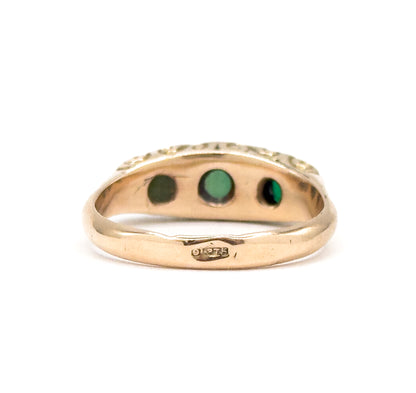 Edwardian Green Gemstone & Diamond Ring in 9K Gold - AS FOUND