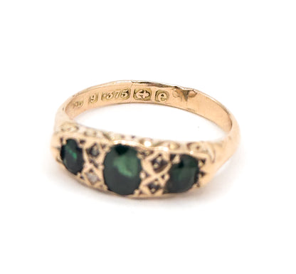 Edwardian Green Gemstone & Diamond Ring in 9K Gold - AS FOUND