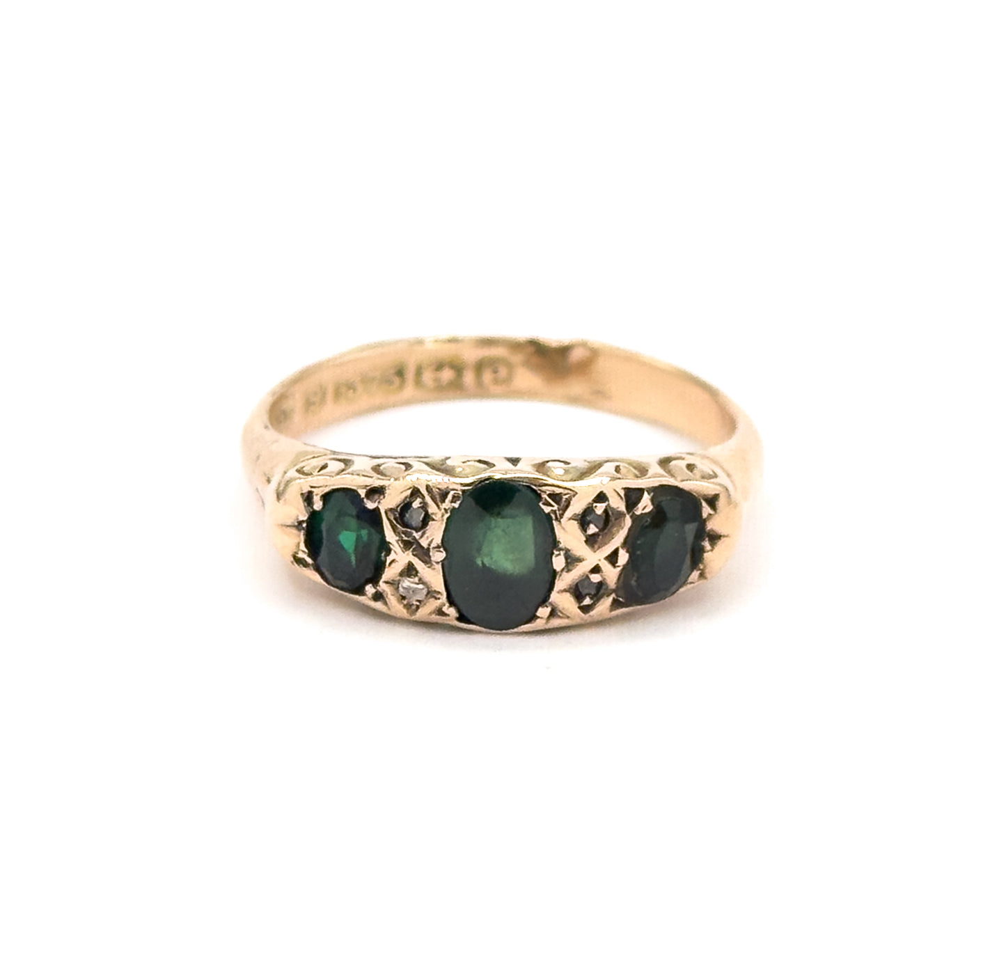 Edwardian Green Gemstone & Diamond Ring in 9K Gold - AS FOUND