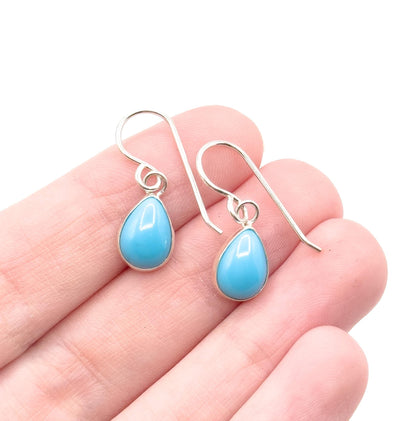 Vintage Sterling Silver Turquoise Glass Drop Earrings: Dainty Pear Cabochons