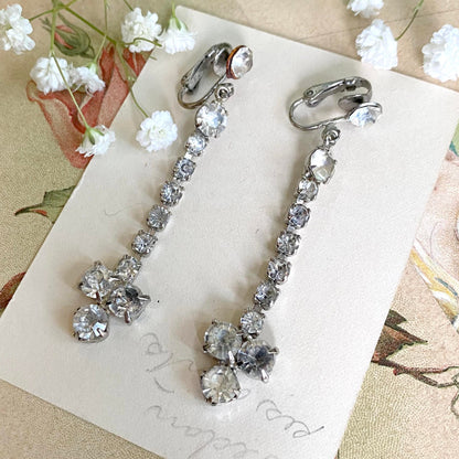 VINTAGE rhinestone clip on earrings 1950s dangle drop earrings