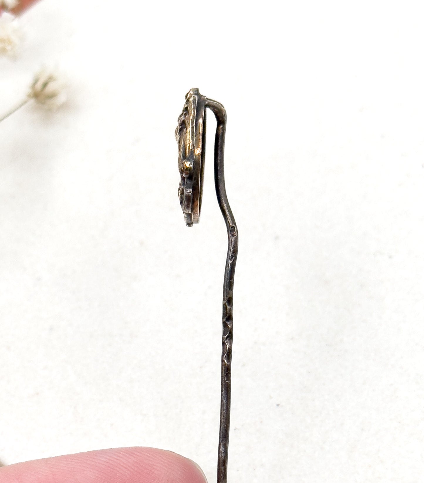 Antique Art Nouveau French Dragon Stick Pin, Silver with Gold wash