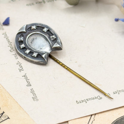 Antique Novelty Jumbo Horse Shoe Stick Pin in Base Metal