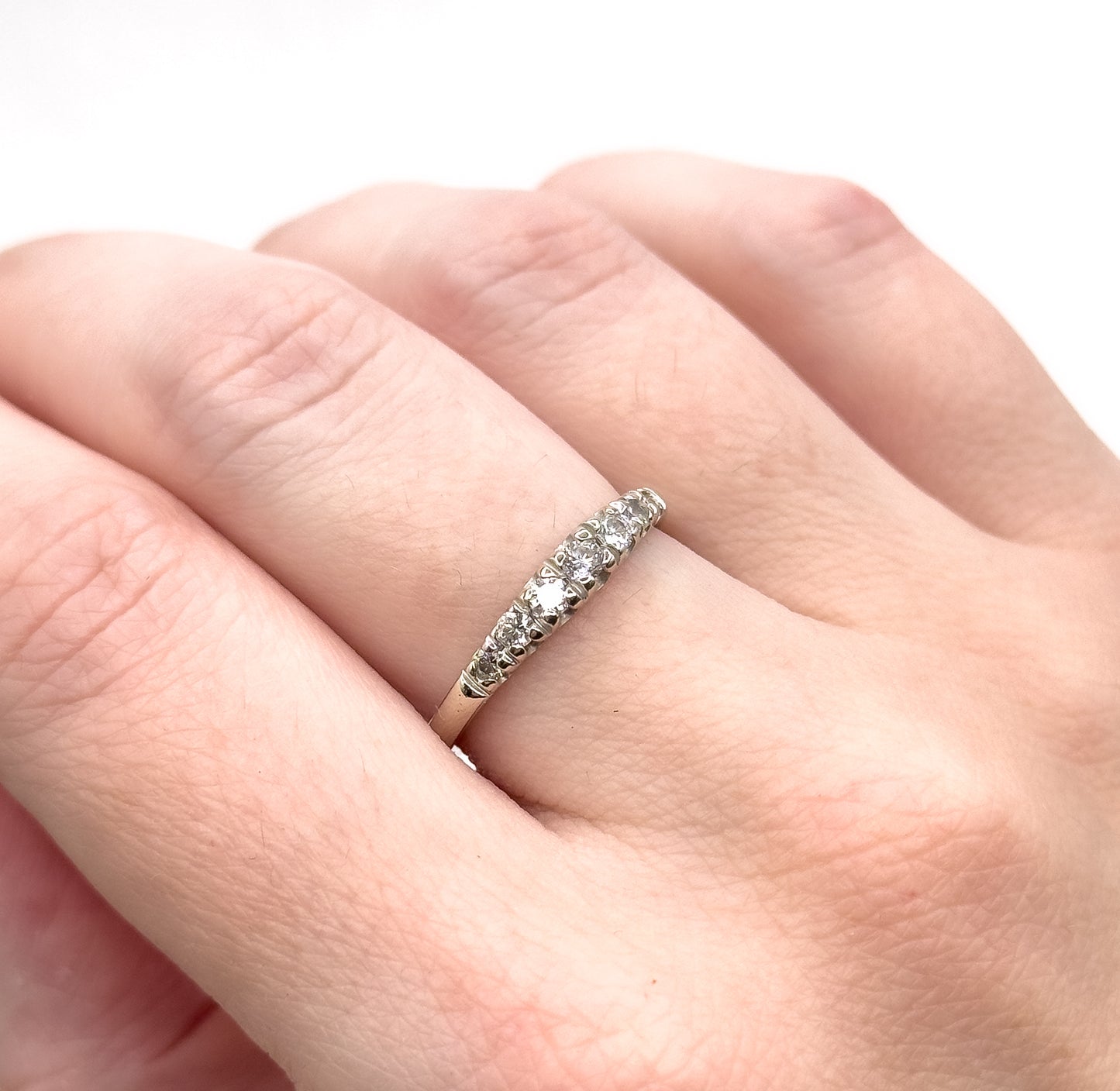 Vintage Graduated Diamond Stacking Band Ring in White Gold