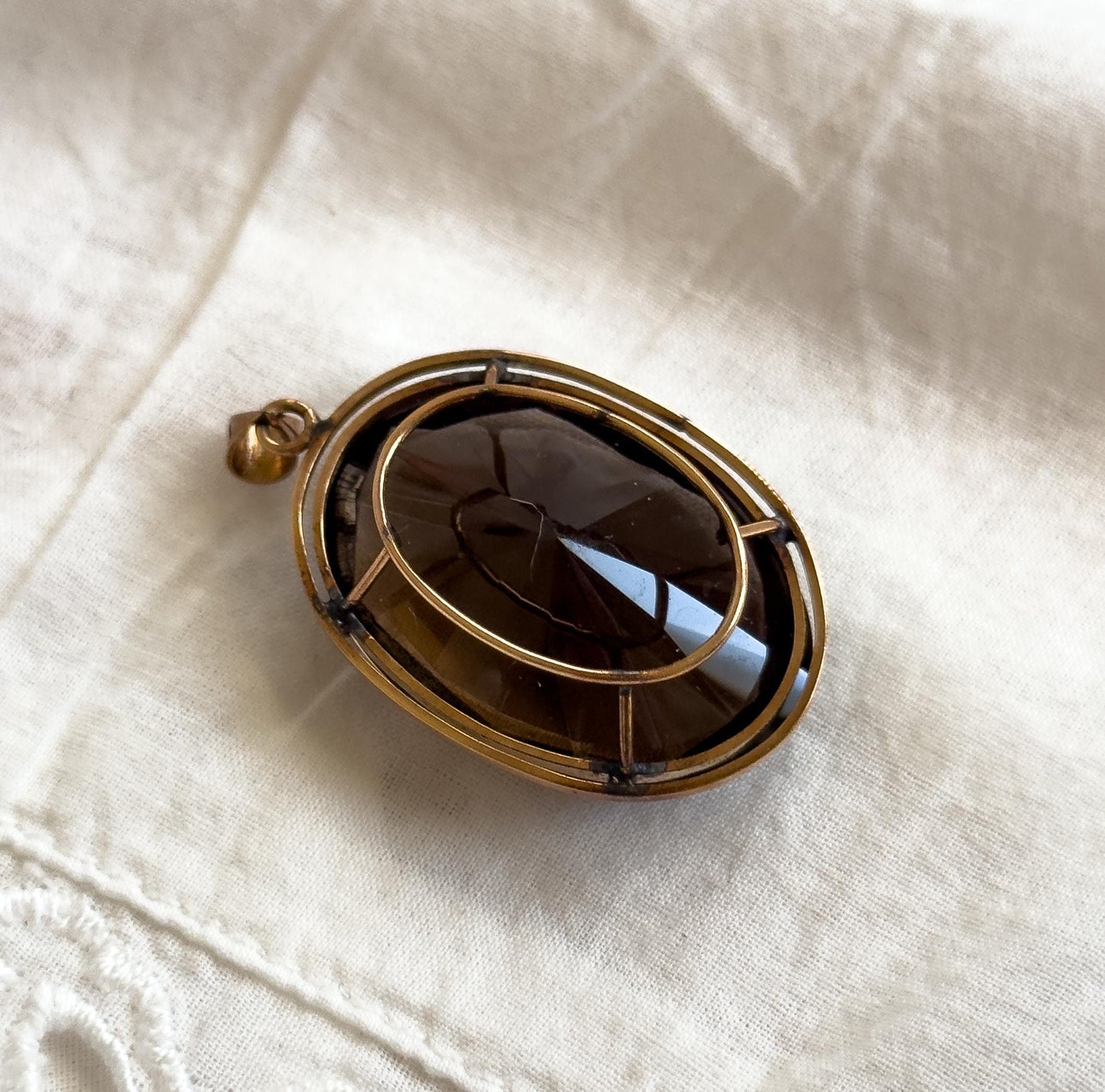 Vintage 42CT Smoky Quartz Pendant in 14K Gold Large Quartz Pendant