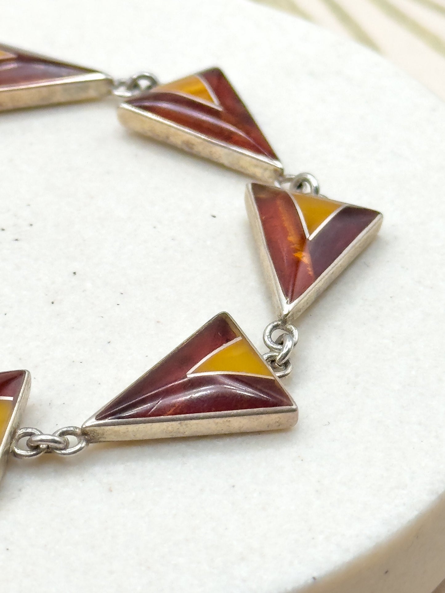 Vintage MCM Bracelet in Amber with Modernist Triangular Links in Sterling Silver