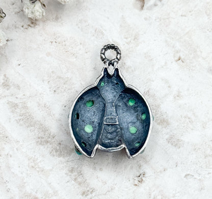 Vintage Sterling Silver Ladybug Pendant with Turquoise Cabochons