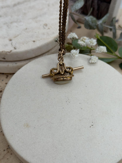 Antique Watch Fob Pendant with T-Bar on Chain Necklace