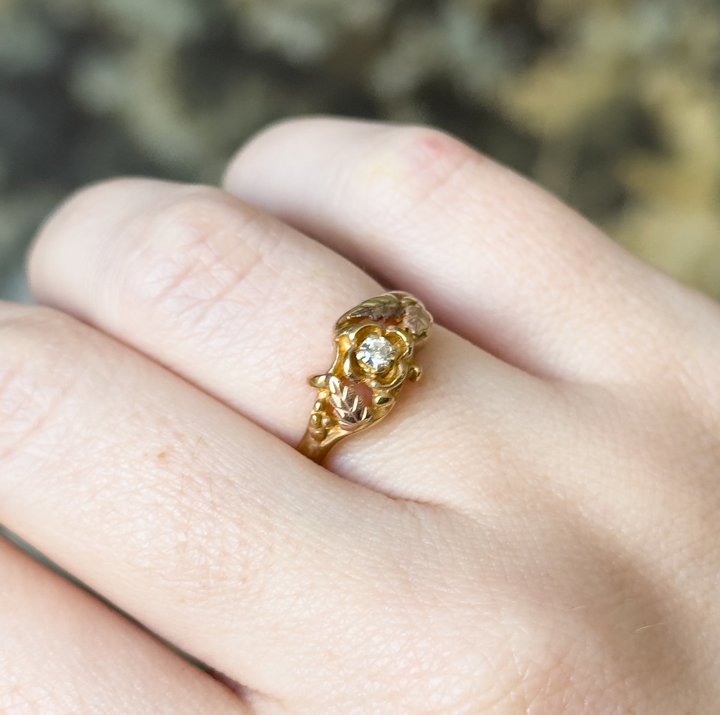 Vintage Diamond Black Hills Gold Style Ring in 10K Gold