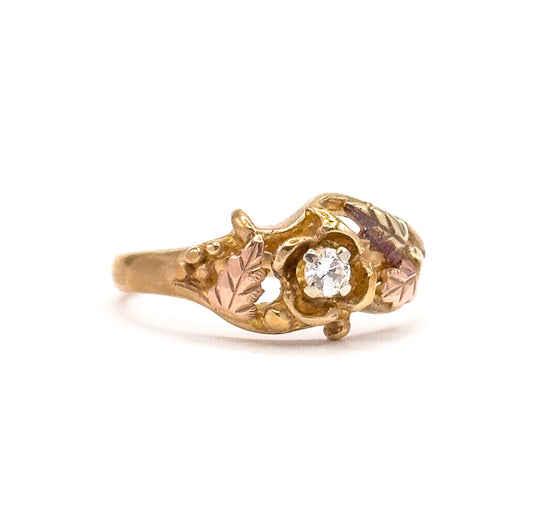 Vintage Diamond Black Hills Gold Style Ring in 10K Gold