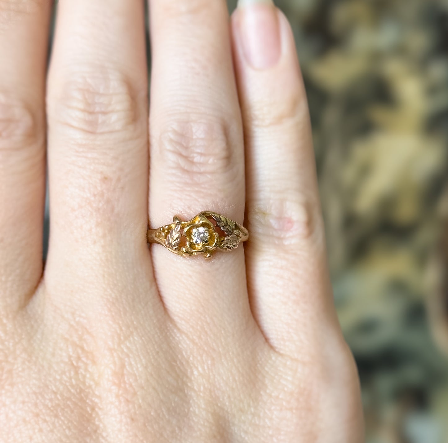 Vintage Diamond Black Hills Gold Style Ring in 10K Gold