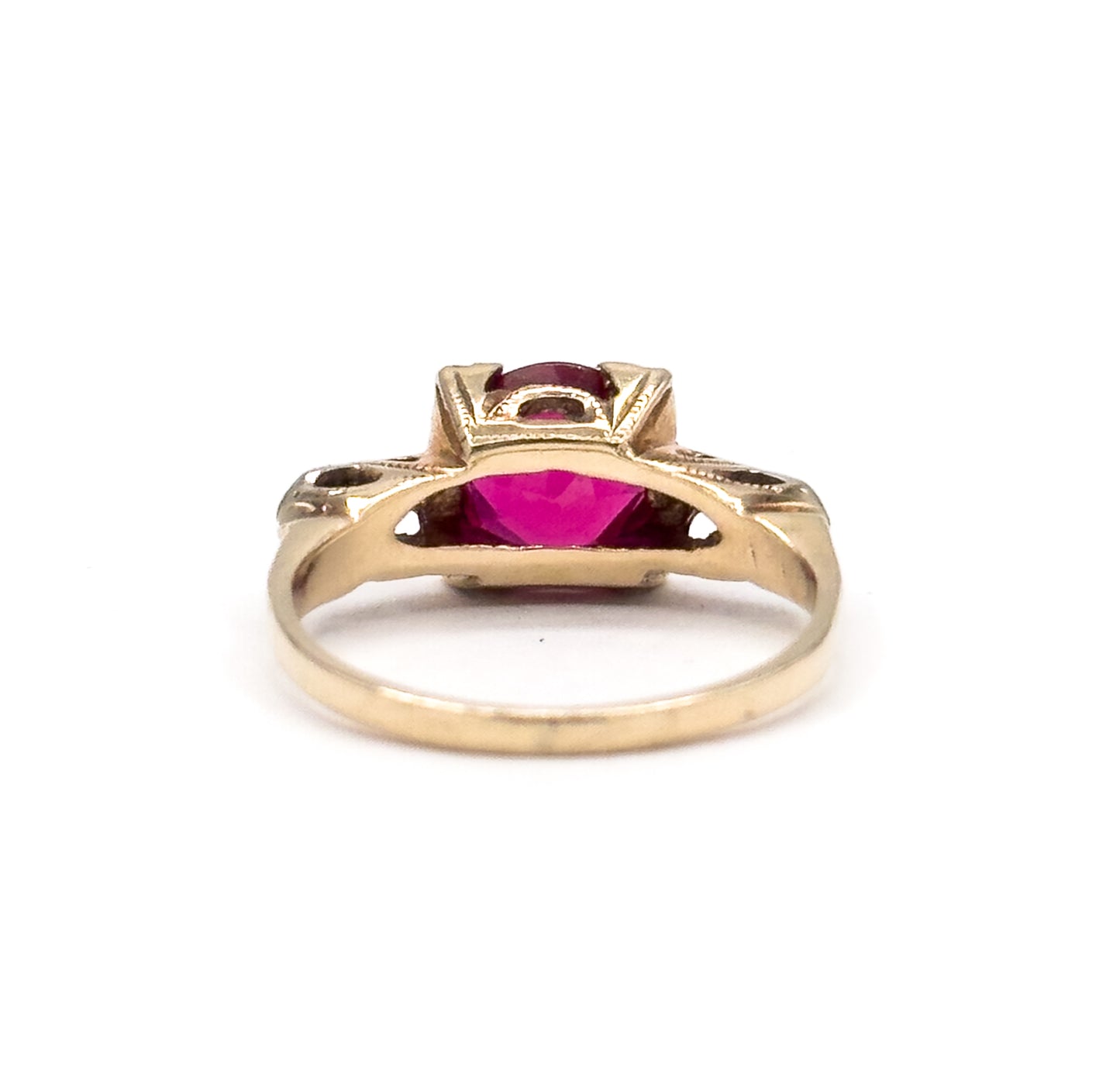 1940s Created Ruby & Diamond Ring in Two Tone Gold