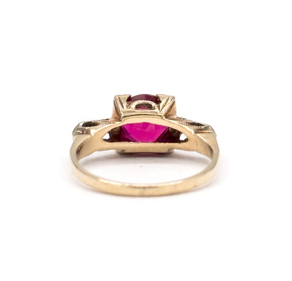 1940s Created Ruby & Diamond Ring in Two Tone Gold