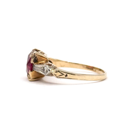 1940s Created Ruby & Diamond Ring in Two Tone Gold