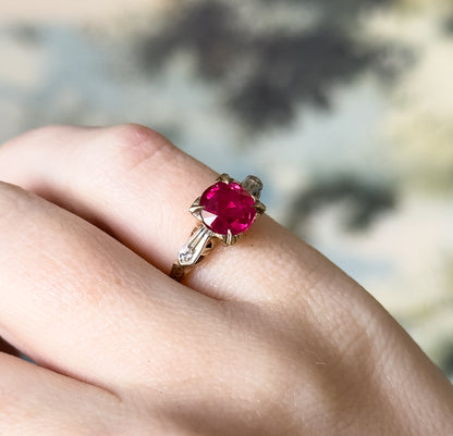1940s Created Ruby & Diamond Ring in Two Tone Gold