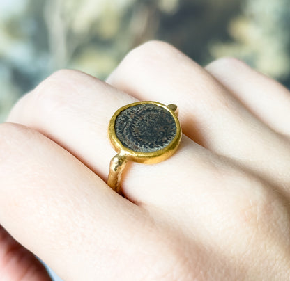Ancient Roman Coin Ring in Contemporary Mounting in 18K Gold