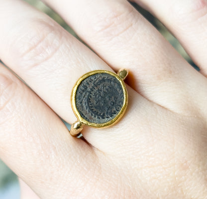 Ancient Roman Coin Ring in Contemporary Mounting in 18K Gold