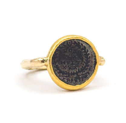 Ancient Roman Coin Ring in Contemporary Mounting in 18K Gold