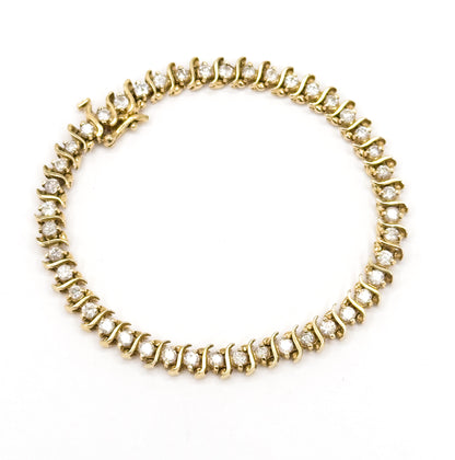 Vintage S-Link Diamond Tennis Bracelet in 14K Gold