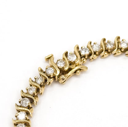Vintage S-Link Diamond Tennis Bracelet in 14K Gold
