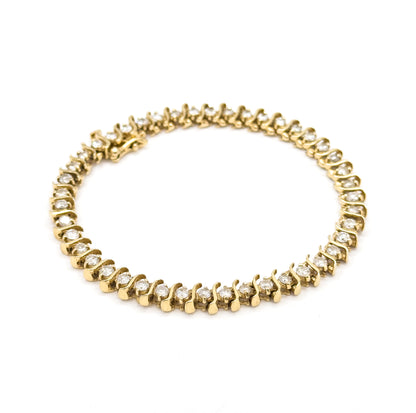 Vintage S-Link Diamond Tennis Bracelet in 14K Gold