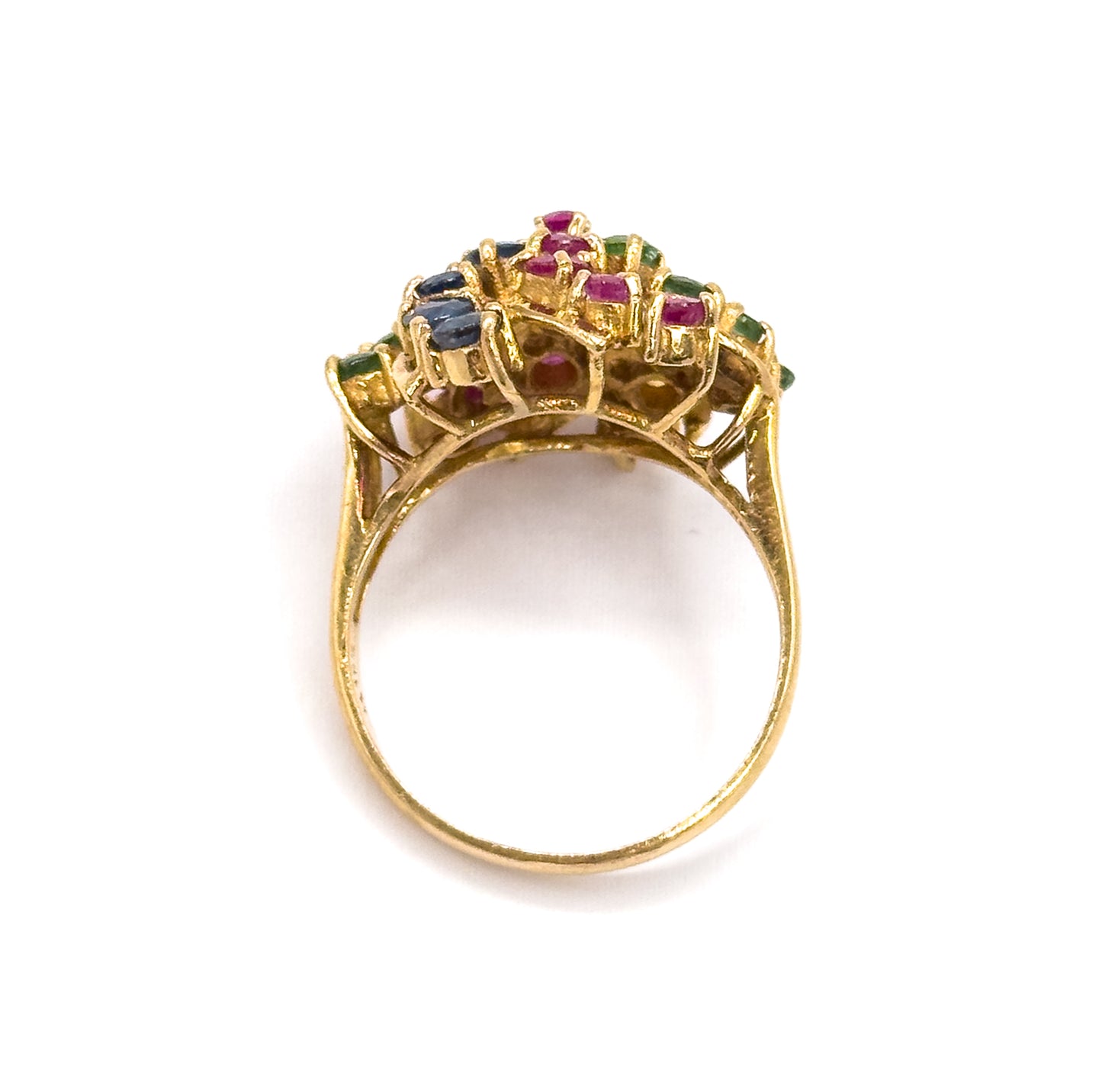 Mid-Century Multi Stone Pinwheel cocktail ring in 18K Gold
