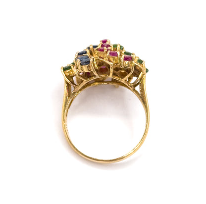 Mid-Century Multi Stone Pinwheel cocktail ring in 18K Gold