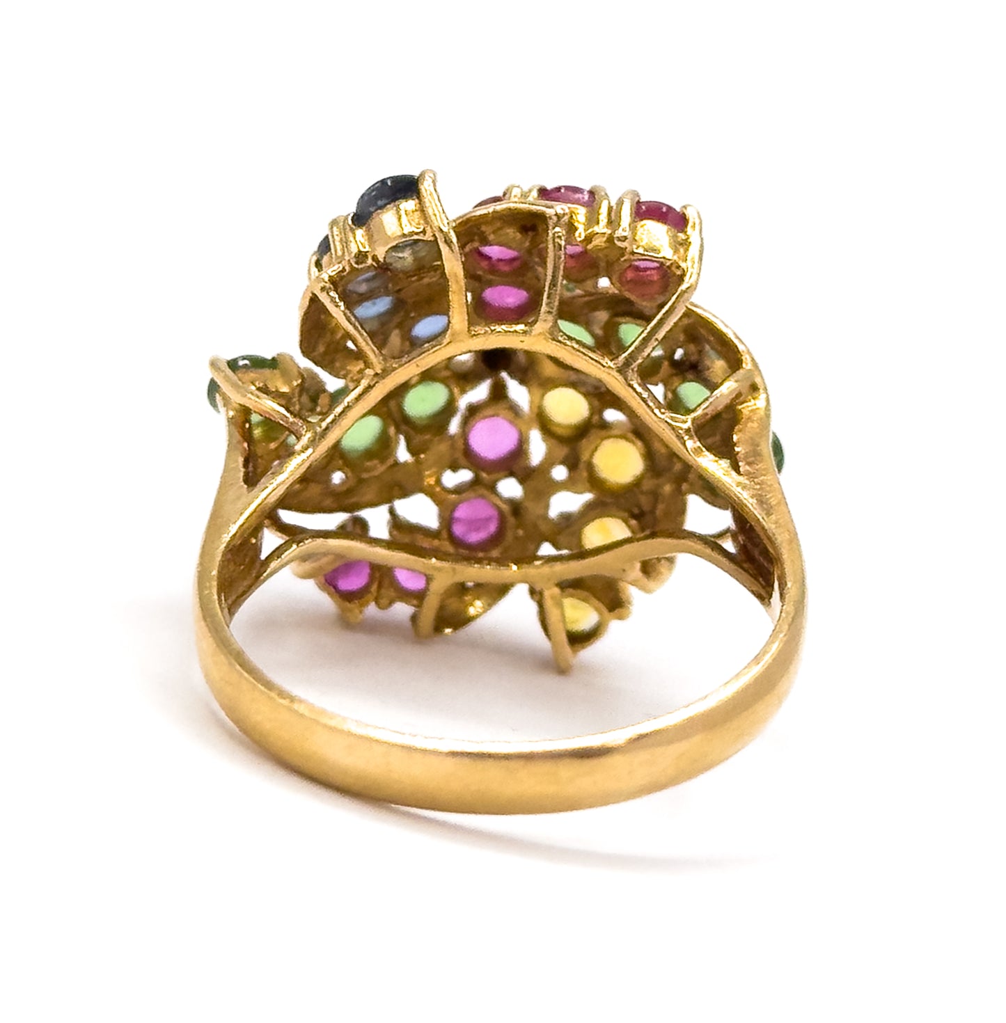 Mid-Century Multi Stone Pinwheel cocktail ring in 18K Gold