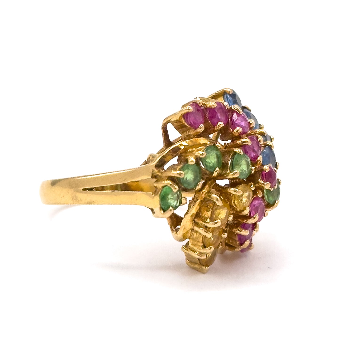 Mid-Century Multi Stone Pinwheel cocktail ring in 18K Gold