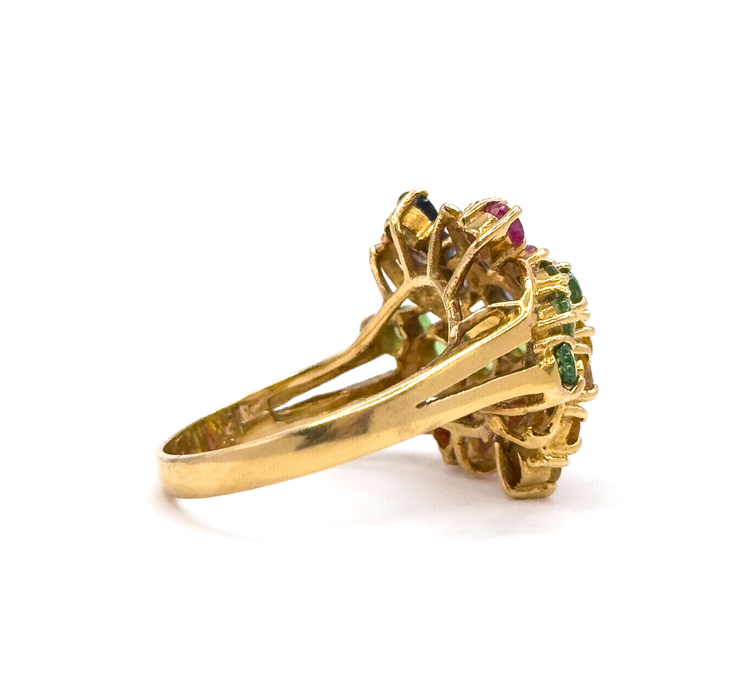 Mid-Century Multi Stone Pinwheel cocktail ring in 18K Gold