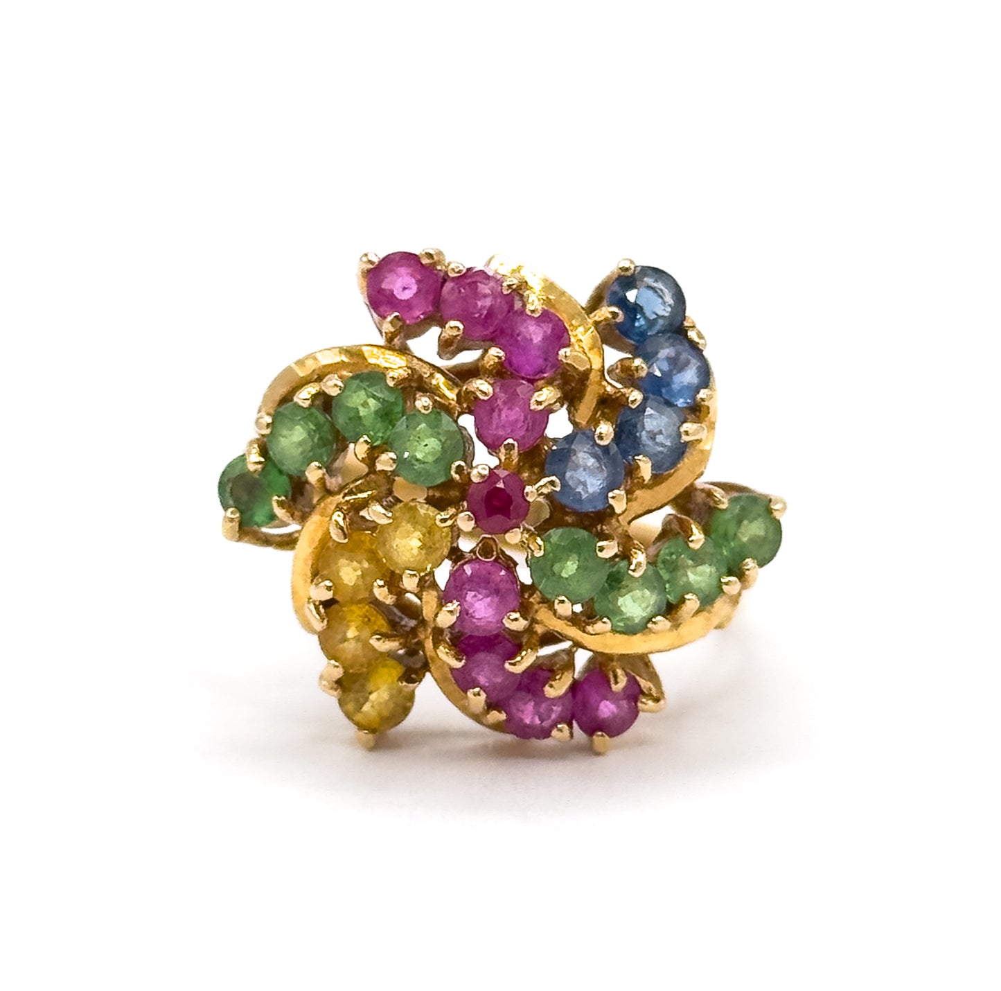 Mid-Century Multi Stone Pinwheel cocktail ring in 18K Gold