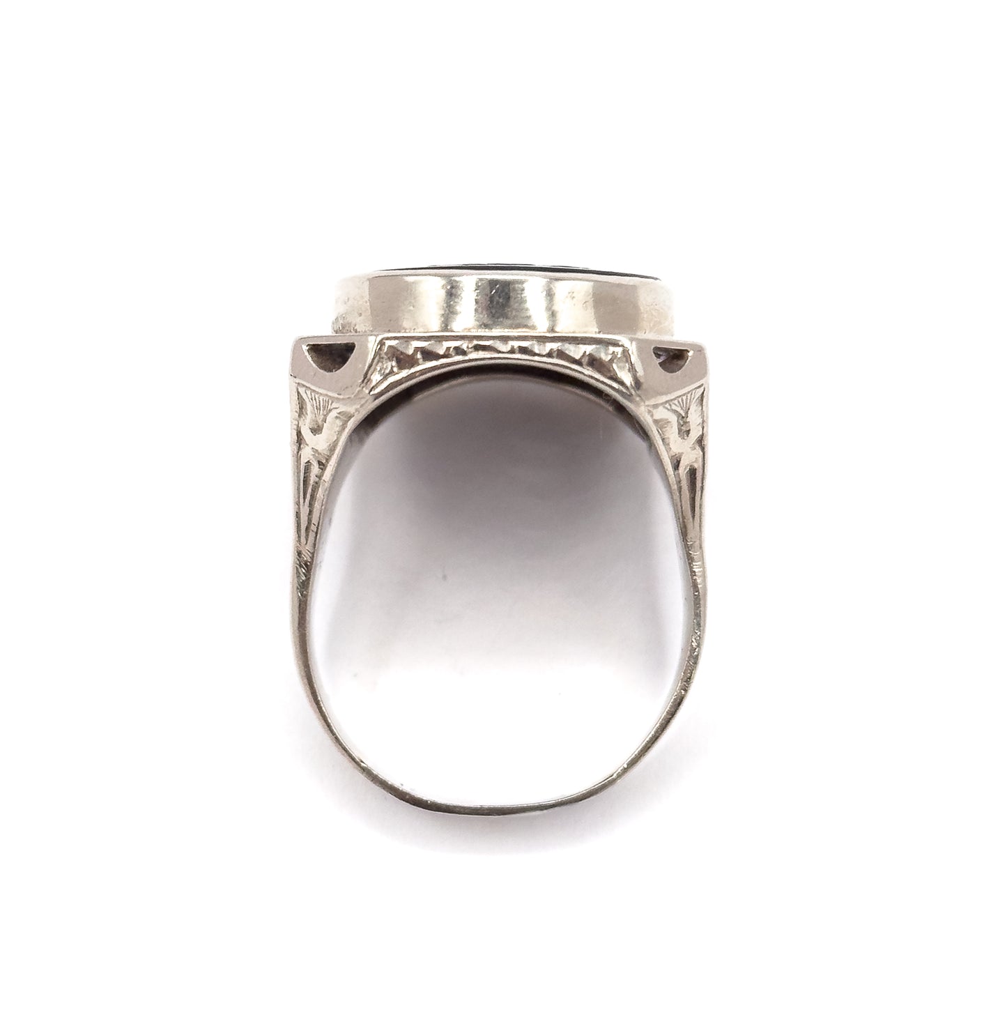 HUGE Art Deco Flapper Cameo Ring in 14K White Gold