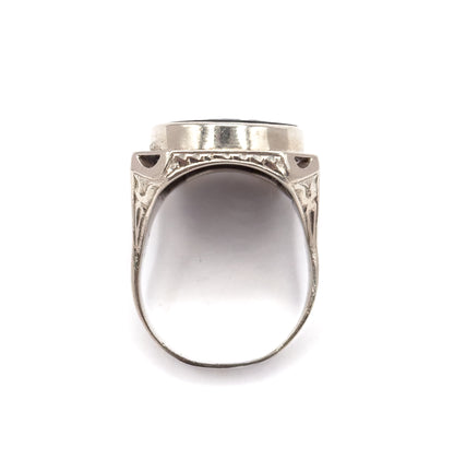 HUGE Art Deco Flapper Cameo Ring in 14K White Gold