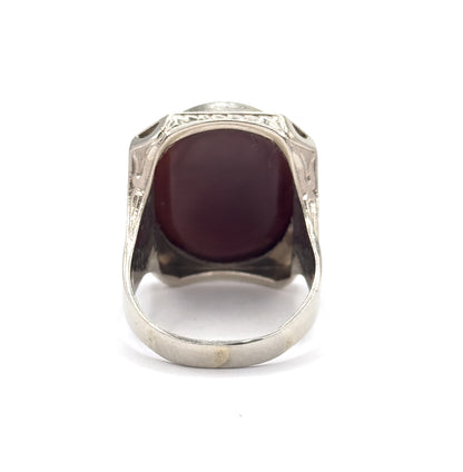 HUGE Art Deco Flapper Cameo Ring in 14K White Gold