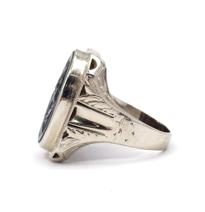 HUGE Art Deco Flapper Cameo Ring in 14K White Gold