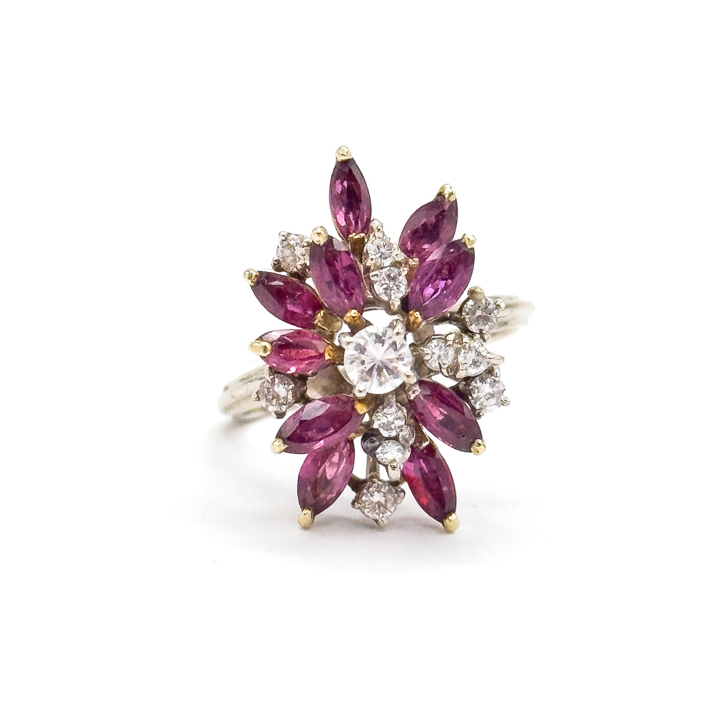 Mid-Century Marquise Ruby & Diamond Cocktail Ring in 14K Gold