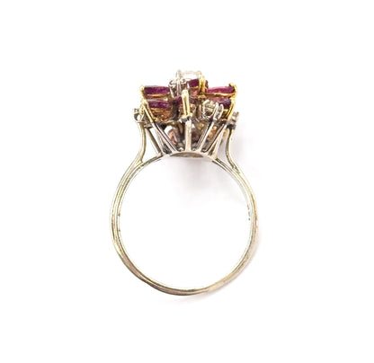 Mid-Century Marquise Ruby & Diamond Cocktail Ring in 14K Gold