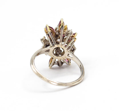 Mid-Century Marquise Ruby & Diamond Cocktail Ring in 14K Gold