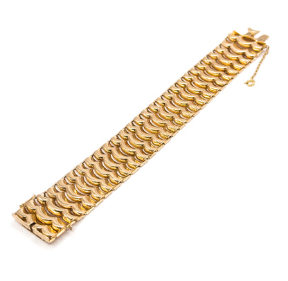 Vintage Retro Era Wide Scalloped Bracelet in 18K Gold