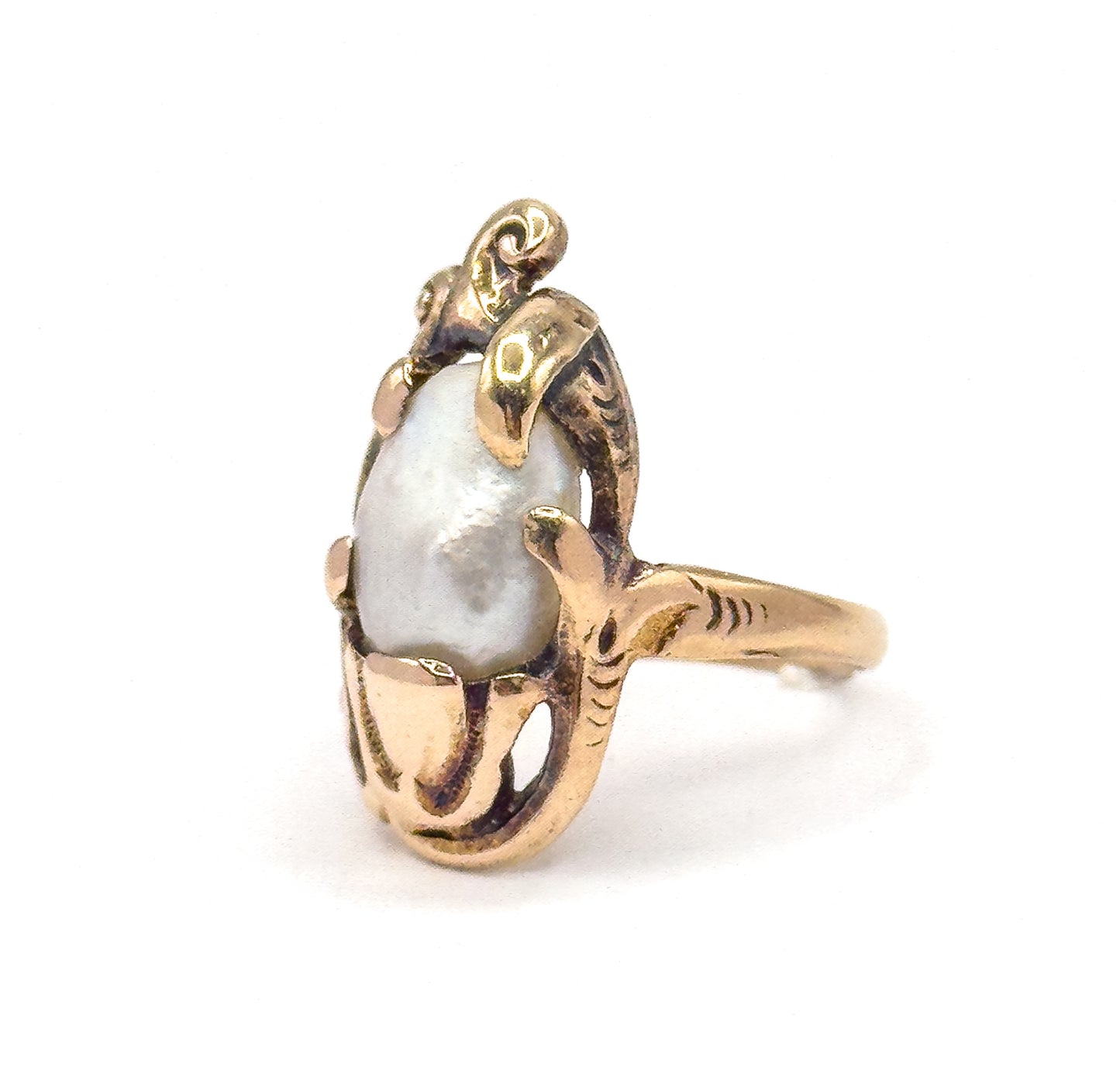 Art Nouveau Pearl Ring in 10K Gold