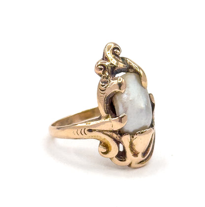 Art Nouveau Pearl Ring in 10K Gold